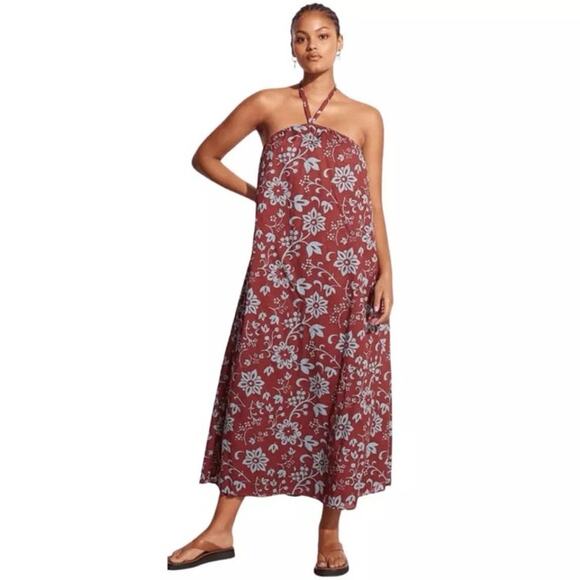 Faithfull The Brand Brise Halter Floral Maxi Dress Smocked Back Tropical XS - Picture 1 of 11
